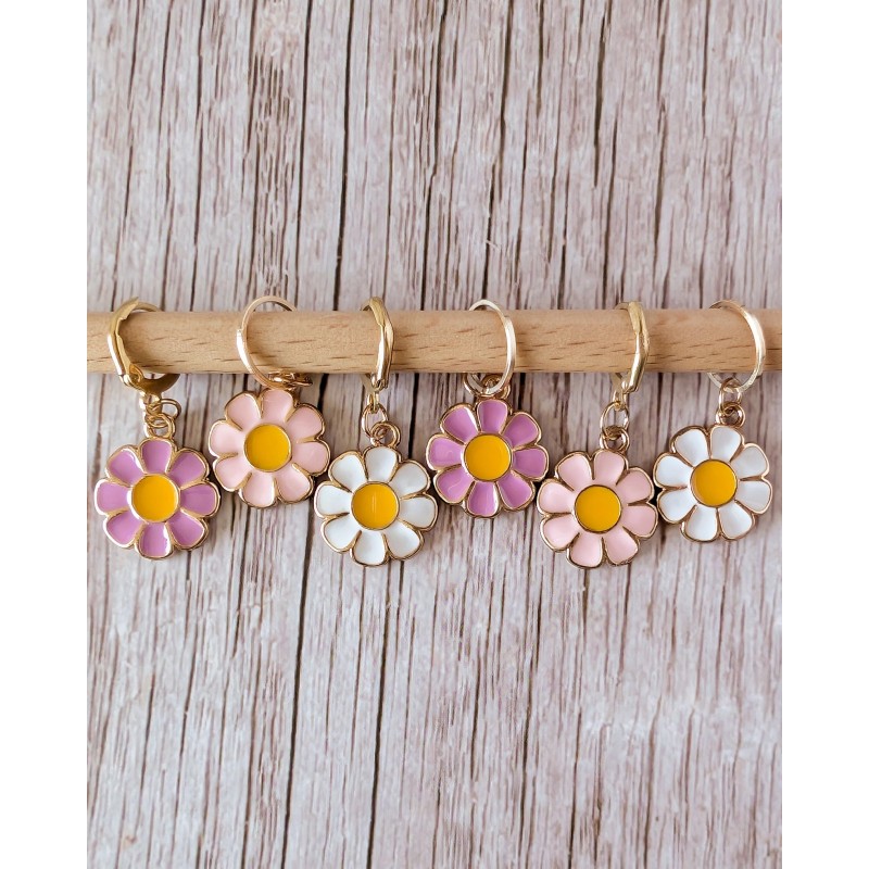 ANNEAUX MARQUEURS FLEURS VIOLET ROSE BLANC