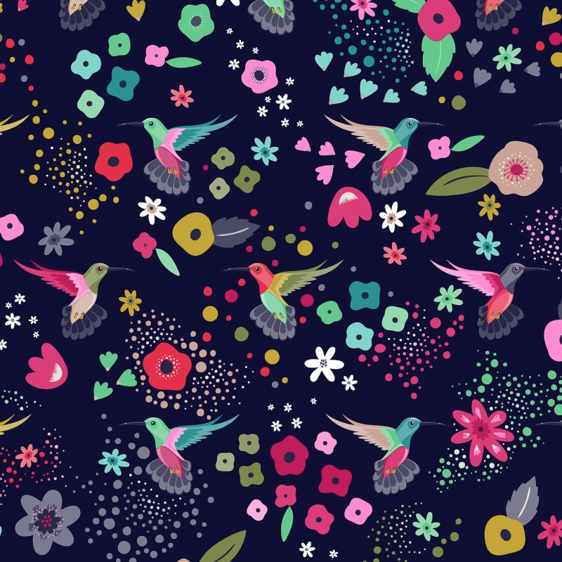 TISSU LES COLIBRIS ENCRE